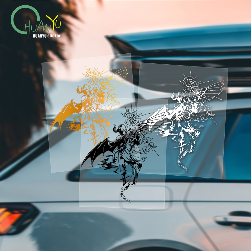 Motorcycle Gear Pattern - Demon Bat Wing Car Sticker, Dark